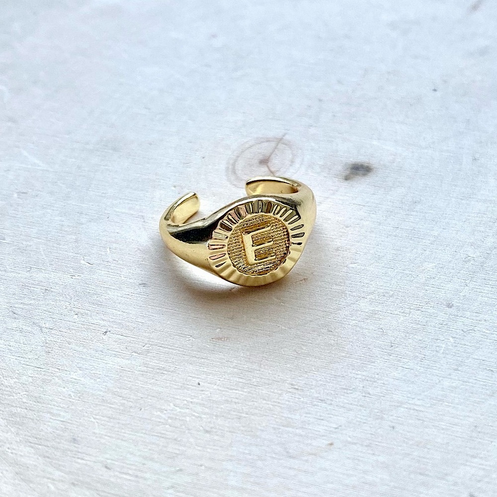 NWT Free People x Bracha Initial Medallion Signet Ring Gold Initial E